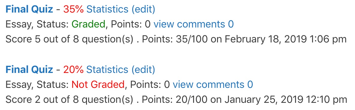 LearnDash Course Info, quiz statistics