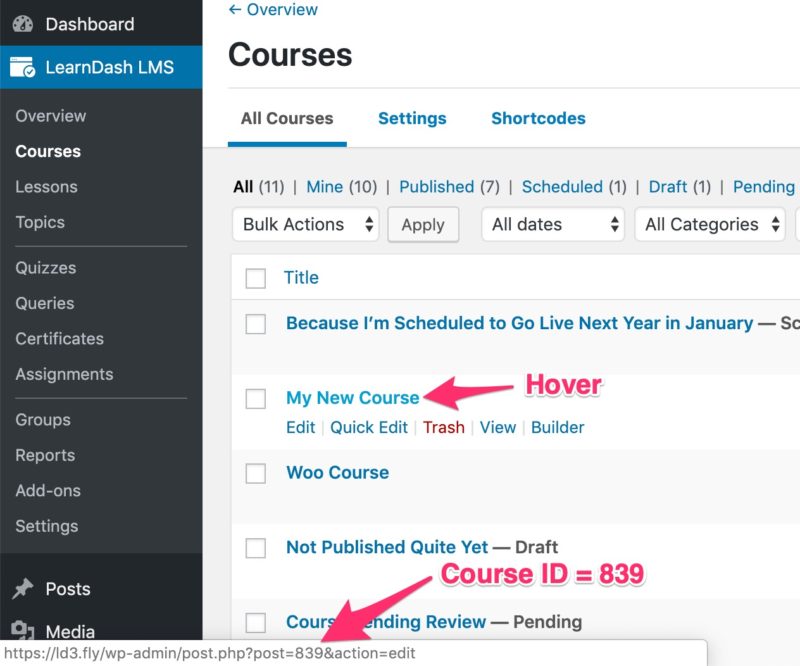 כיצד למצוא את מזהה הקורס של LearnDash