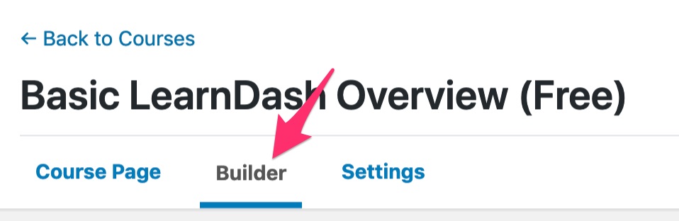 כרטיסיית הניווט העליונה של קורס LearnDash