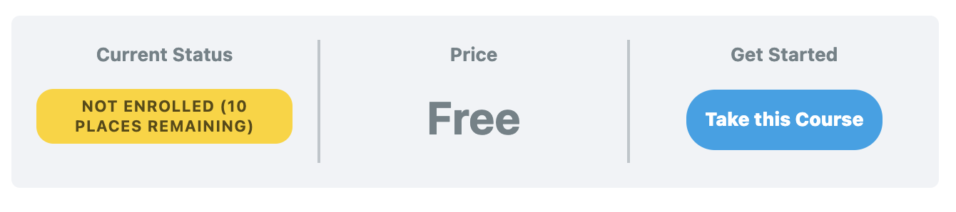 Infobar in a free LearnDash course showing a limited amount of students that can enroll.