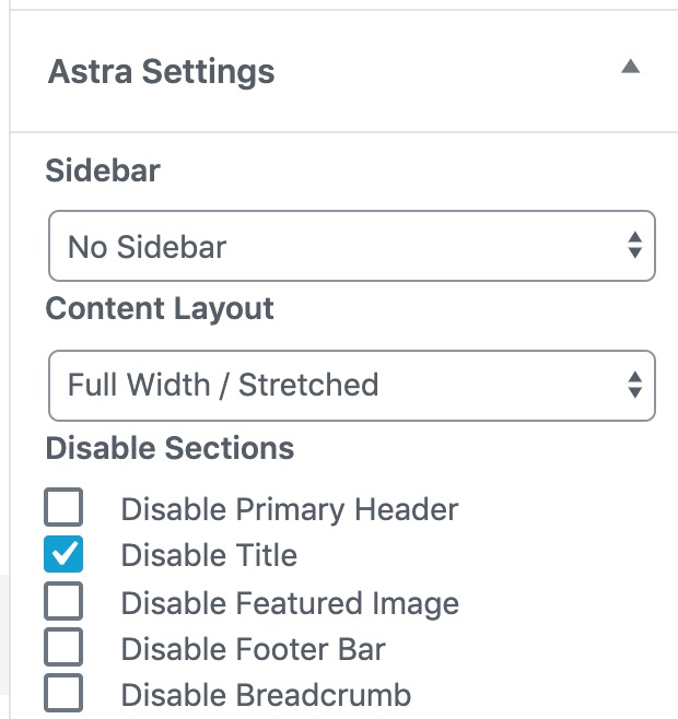 Astra page settings