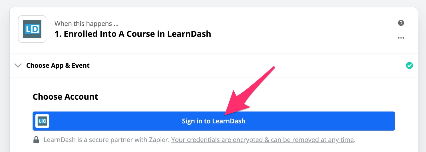 Sign in to LearnDash button in Zapier