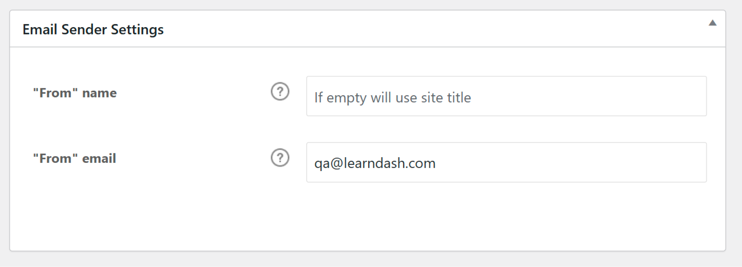 The "From name" and "From email" settings fields. 