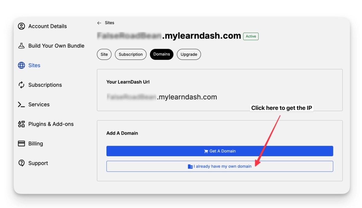 Click to get LearnDash Cloud Site IP