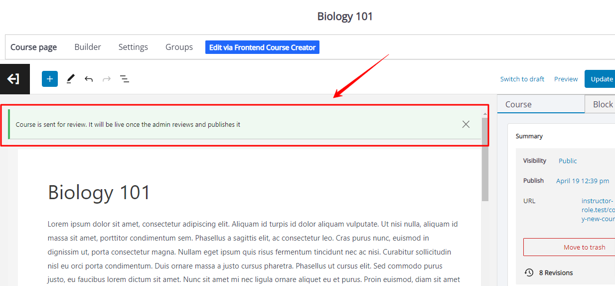 Course Review Dashboard View