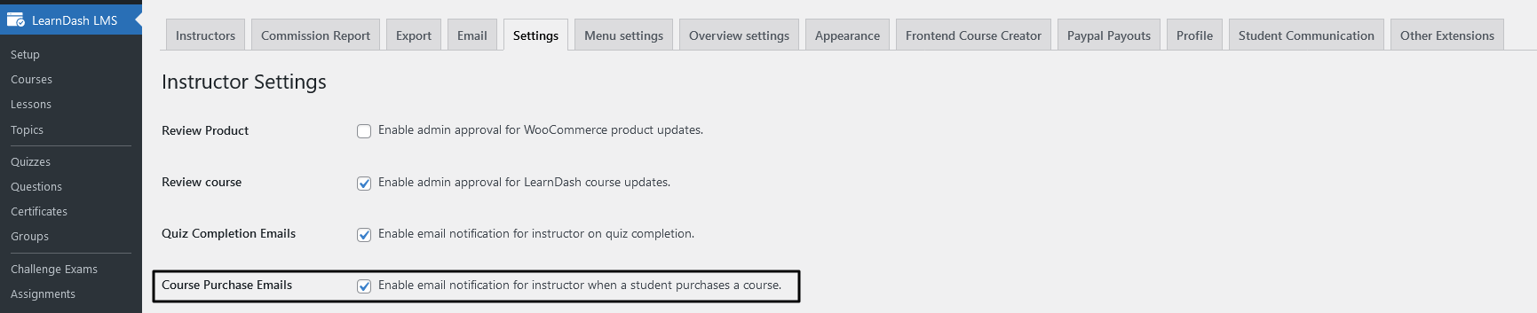 Enable Instructor Course Purchase Emails