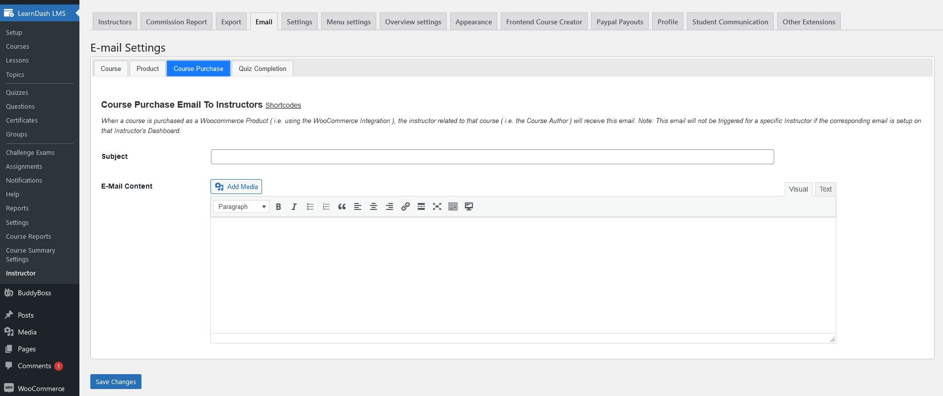 Fallback Course Purchase Email Settings