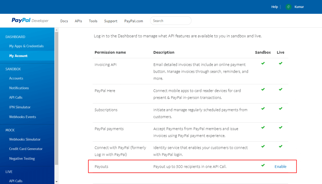 My Account PayPal Developer