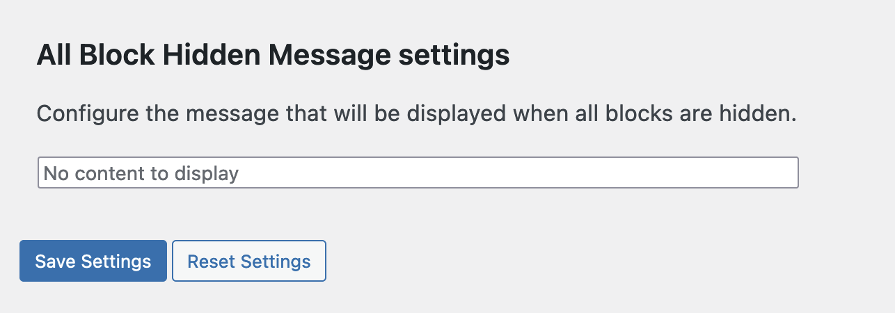 All block hidden message settings