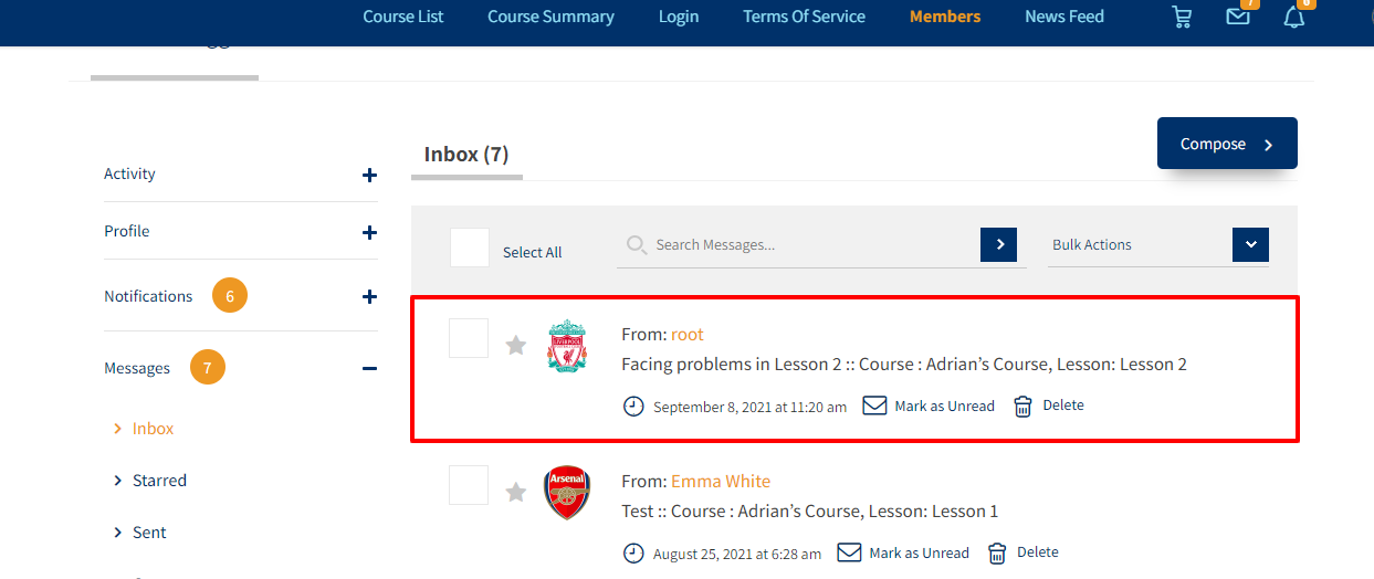 Buddypress Private Message Inbox