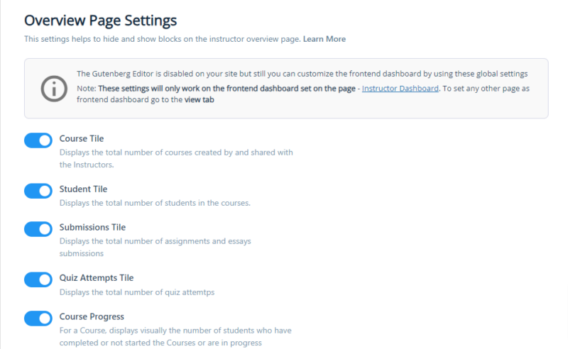 Overview Page Settings