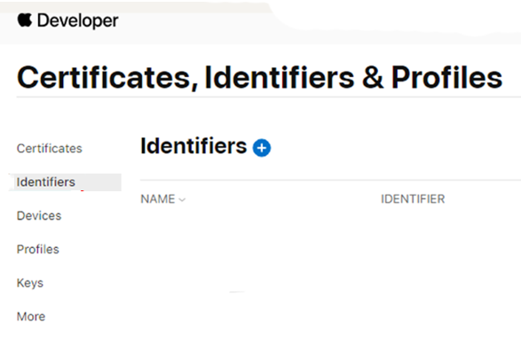 Screenshot of Certificates, Identifiers, and Profiles