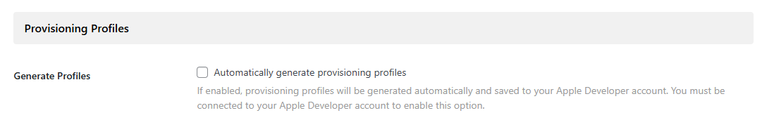 Screenshot of provisioning profiles
