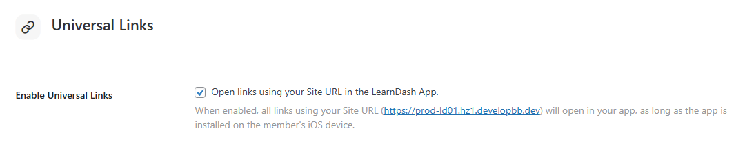 Screenshot of Universal Links