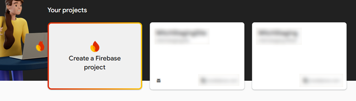 Screenshot of where to create a Firebase project