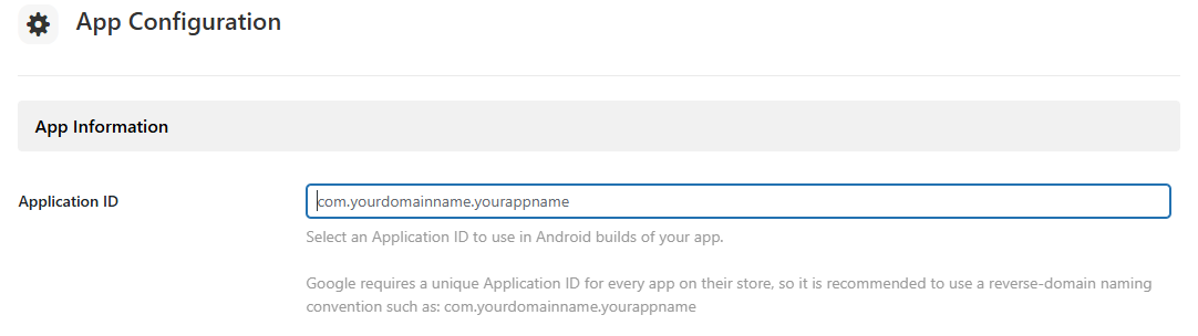 Screenshot of Android App Configuration 