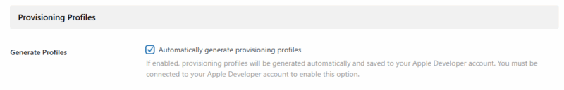 Screenshot of provisioning profiles