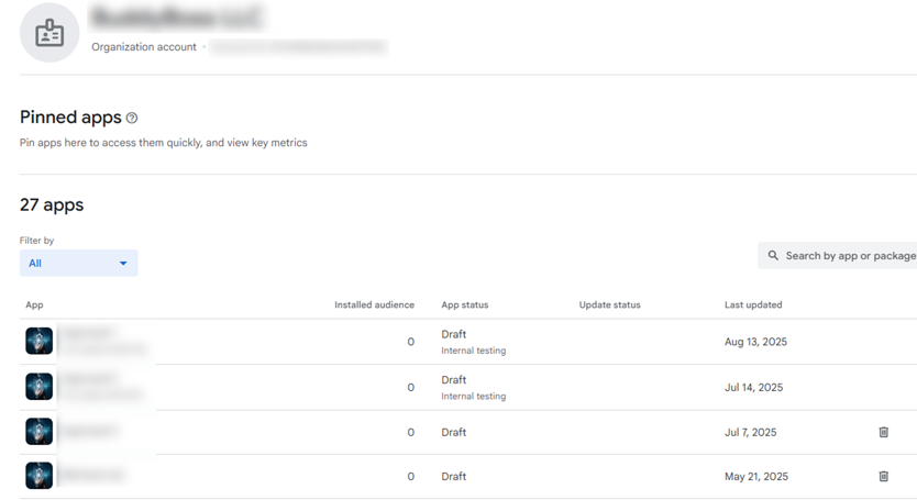 Screenshot of Android Pinned Apps.