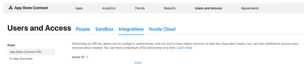 Screenshot of users and access