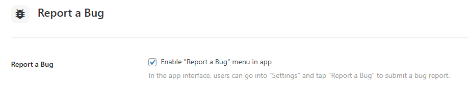 Screenshot of toggle option to enable report a bug menu in the LearnDash App