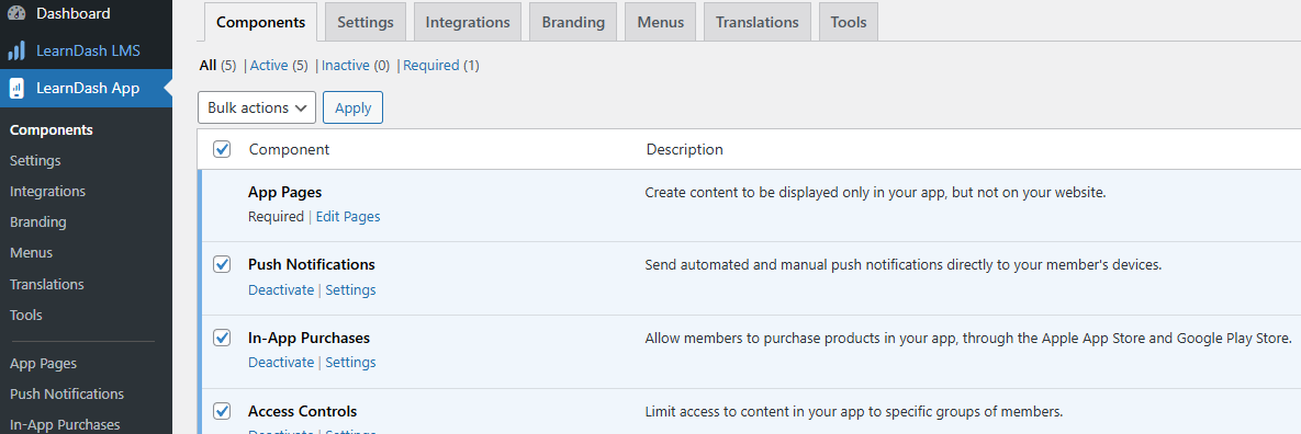 Screenshot of App Components 