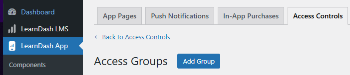 Screenshot of where to Add Group option under access controls