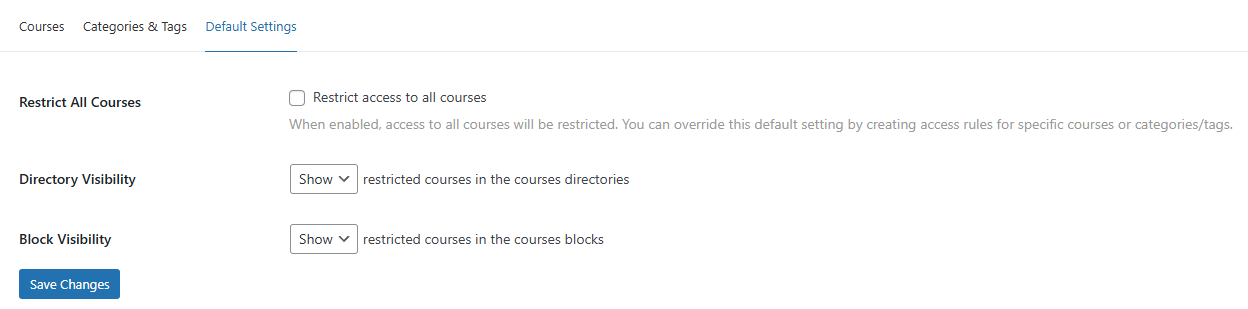 screenshot of App Access Rules default settings