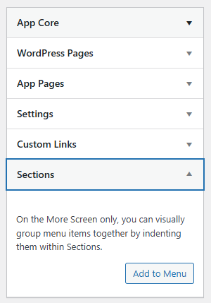 Screenshot of Sections for tab menus