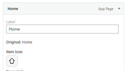 Screenshot of Icons for menu options
