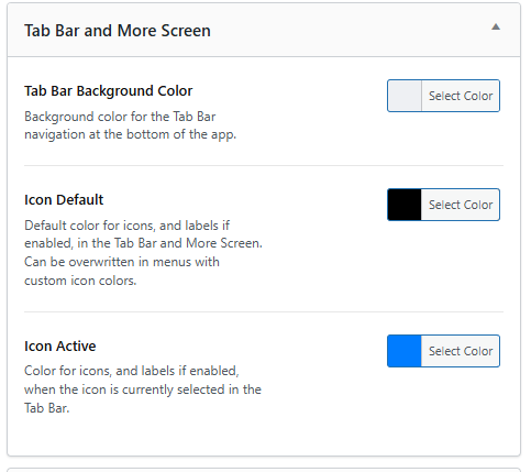Screenshot of tab menu styling options