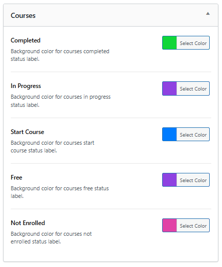 Screenshot of courses color options