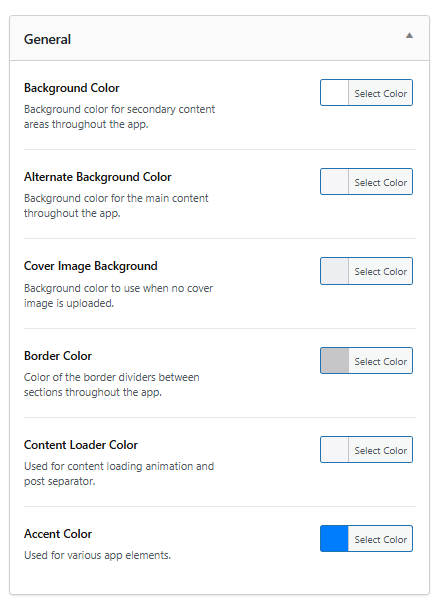 Screenshot of General color settings