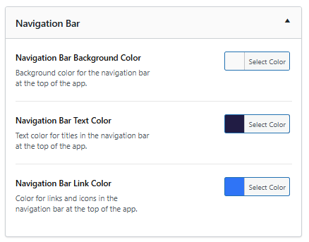 Screenshot of Navigation Bar Color options