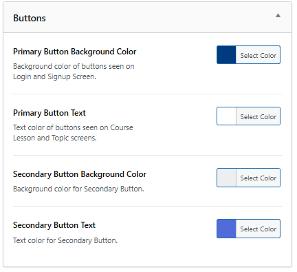 Screenshot of button color settings