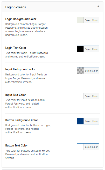 Screenshot of login screen options