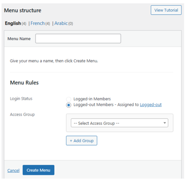 screenshot of Option to choose logged in or logged out users for menu