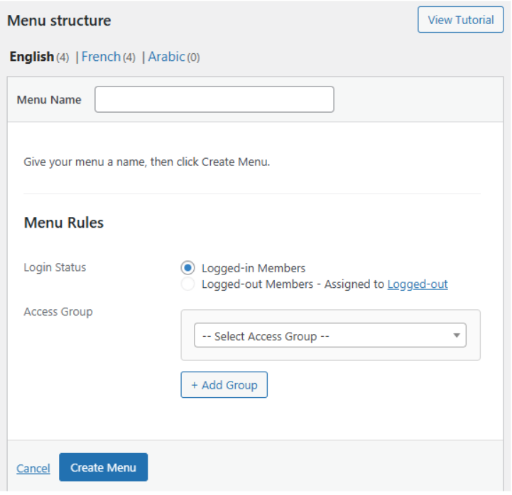 Screenshot of Choosing logged in users for menu
