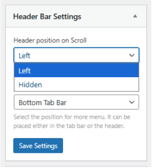 Screenshot of the Header Bar Settings