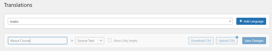 Screenshot of the search bar in translations