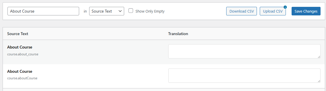 Screenshot of translation area