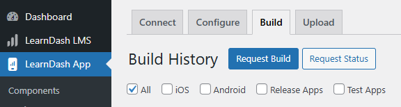 Screenshot of Build History Menu
