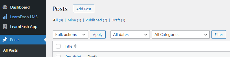 Screenshot of Posts Menu