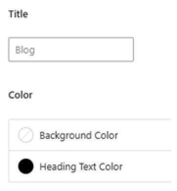 Screenshot of blog title, background color, and heading text color settings